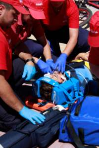A person getting emergency care after an accident.