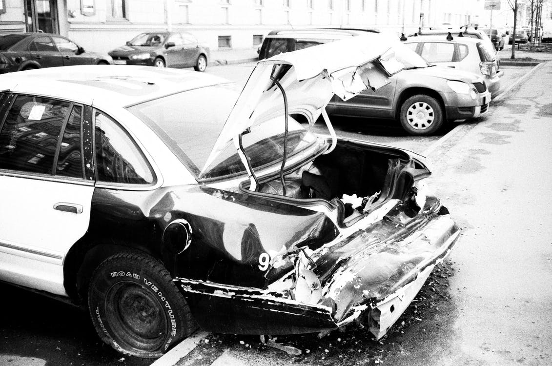 A damaged car after a car accident