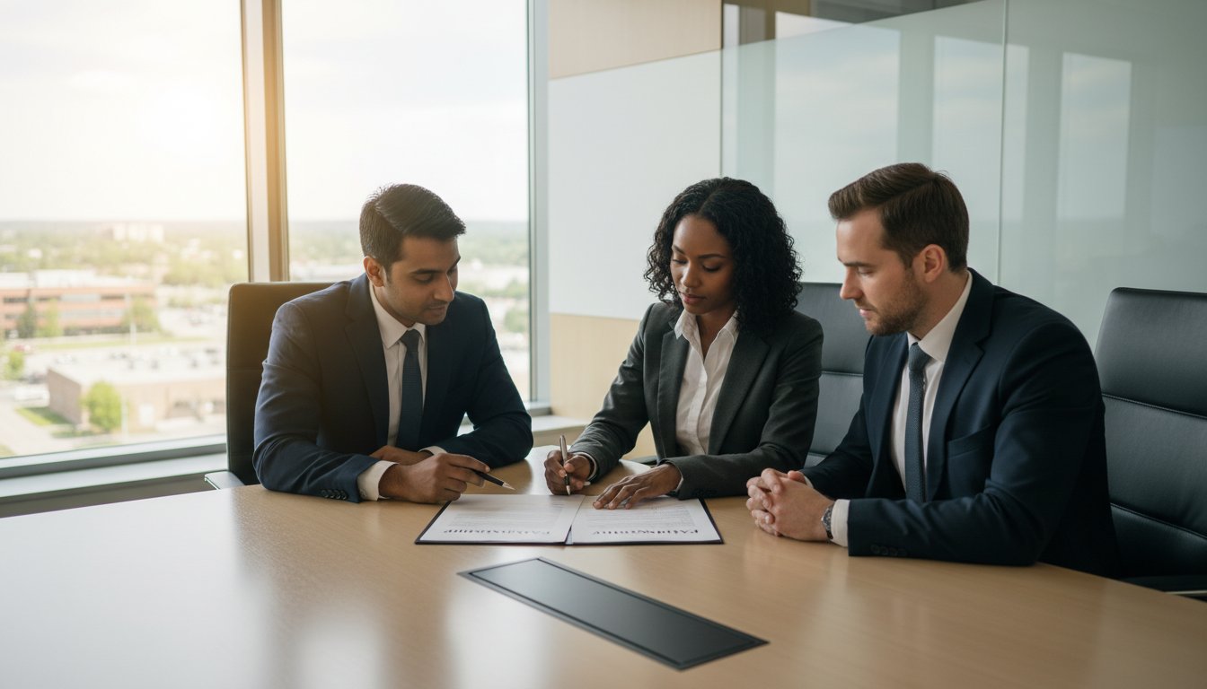 Lawyer drafting business partnership agreement in Brampton