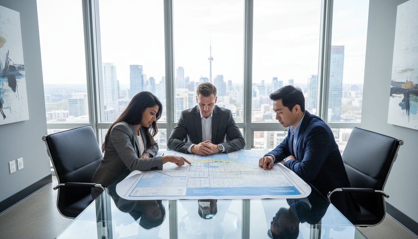 Commercial real estate lawyer advising business client in Mississauga