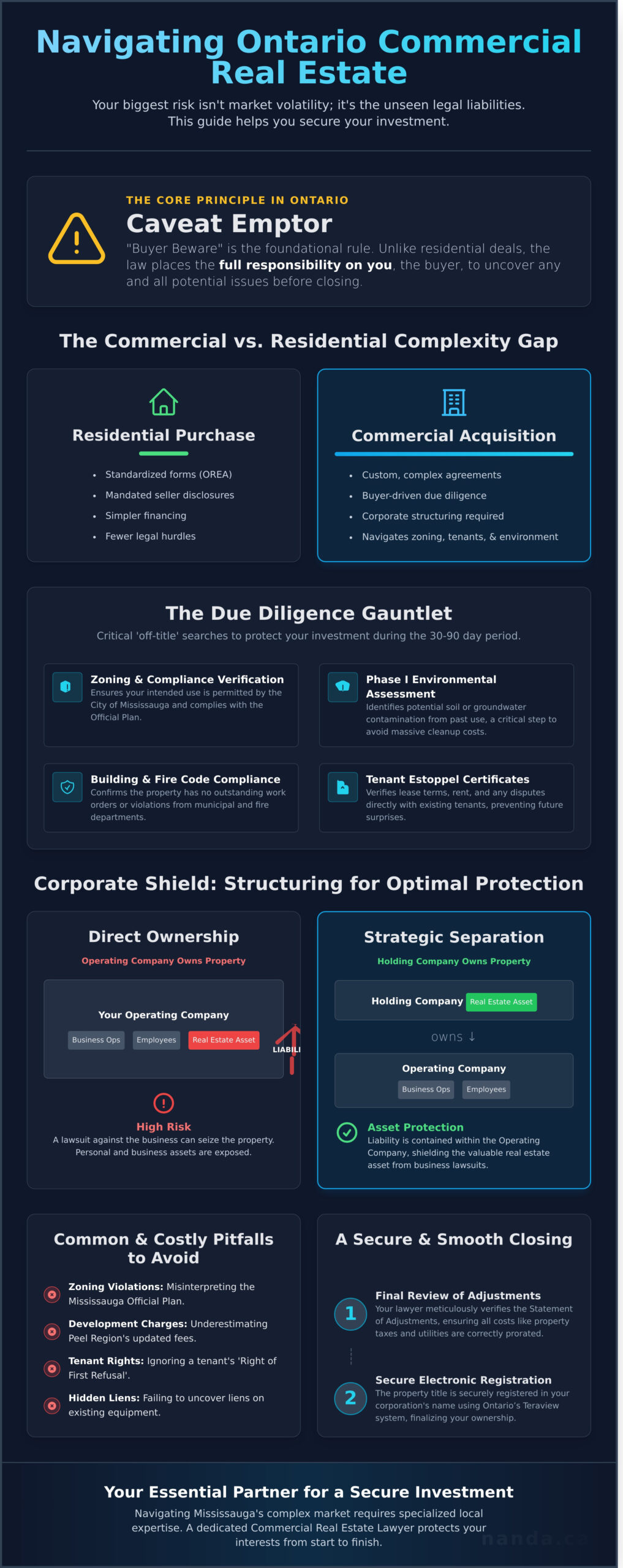 Infographic explaining due diligence when buying commercial real estate in Ontario