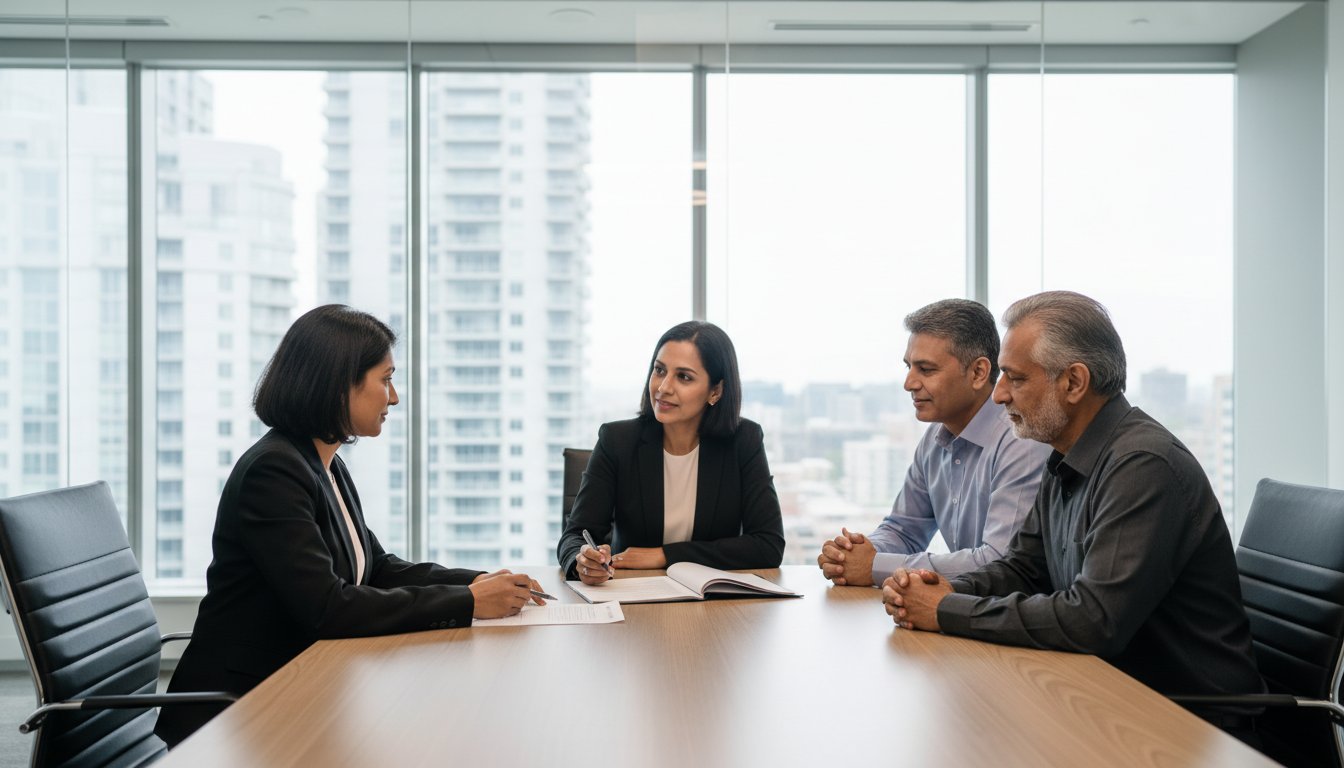 Estate lawyer helping client create will in Mississauga