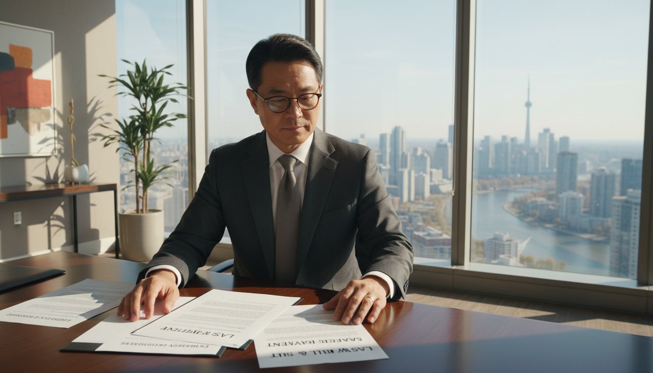 Estate lawyer advising business owner in Mississauga