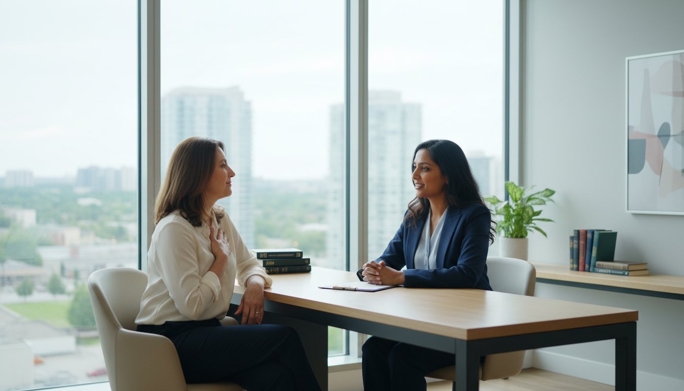 Family lawyer helping domestic violence victim seek legal protection in Brampton