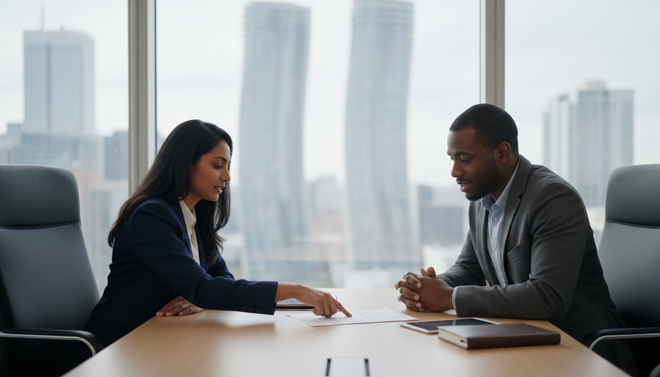 Business lawyer advising client on legal structure in Mississauga