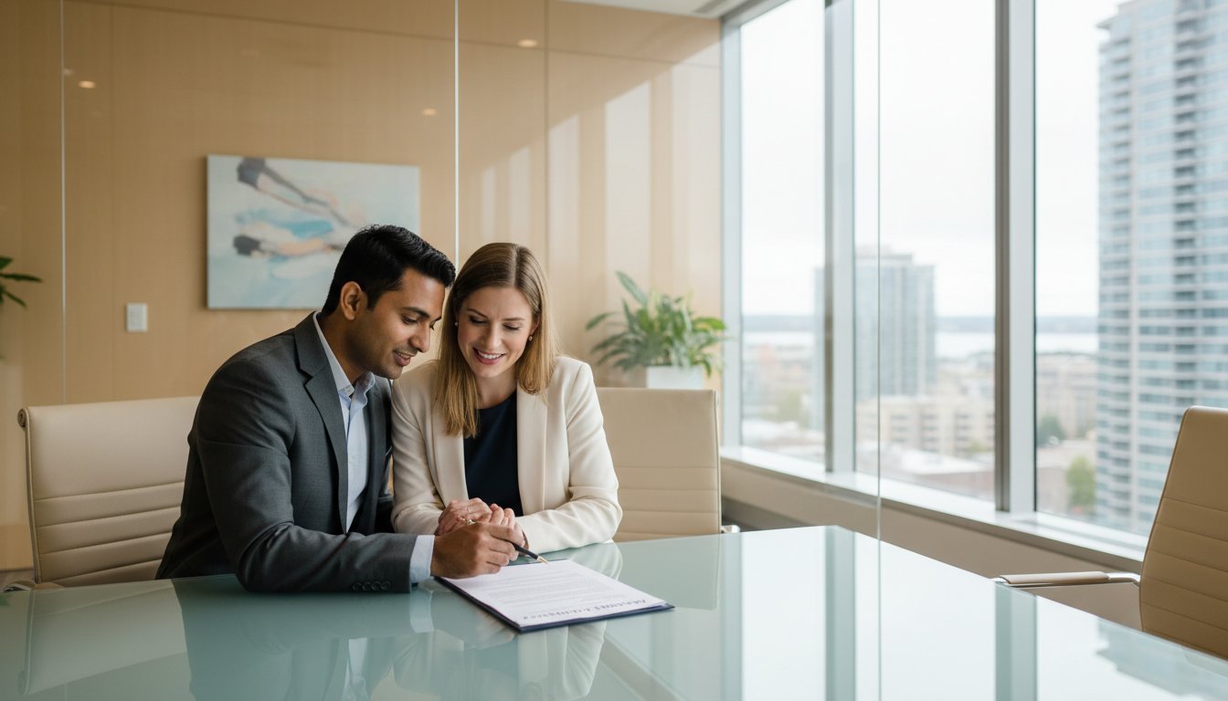 Family lawyer preparing marriage contract in Brampton