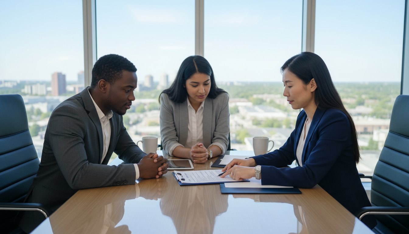 Lawyer reviewing purchase agreement for real estate investment in Brampton