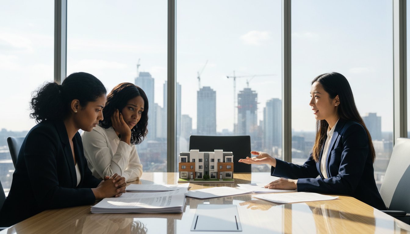 Lawyer advising homeowner about new construction builder dispute
