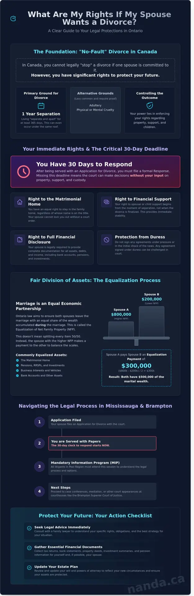 Divorce rights in Mississauga infographic property, custody and support