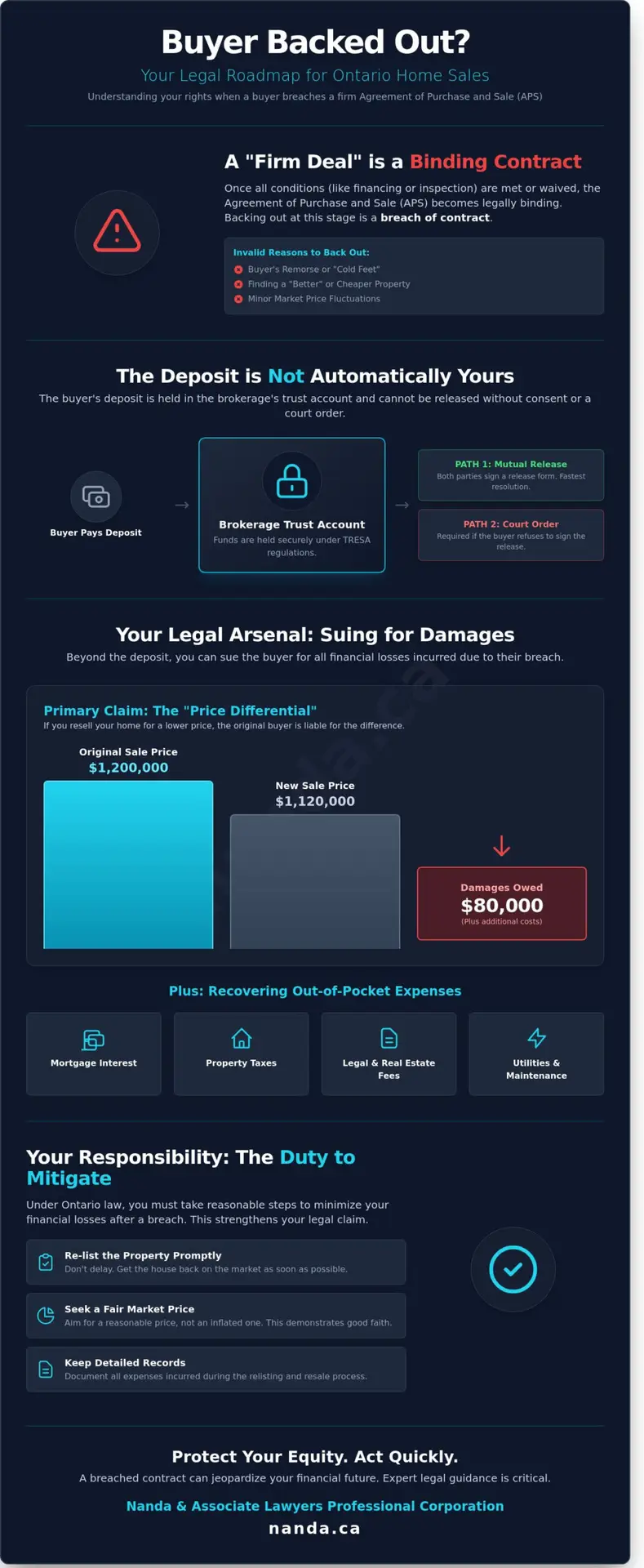 Buyer backs out of house sale infographic Ontario deposit loss and legal steps