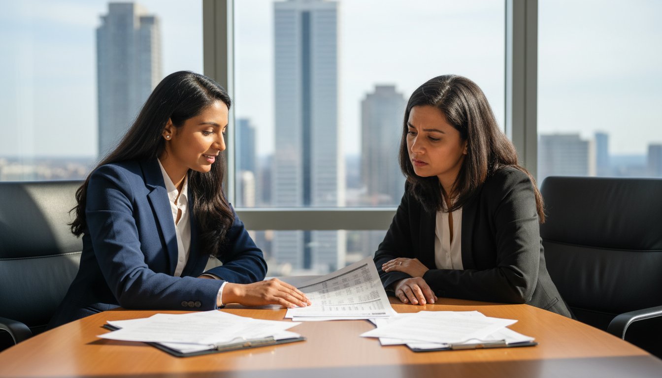 Family lawyer advising client on hidden assets in divorce
