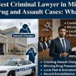 A legal service infographic for Nanda & Associate Lawyers in Mississauga, specializing in criminal defense for drug and assault charges